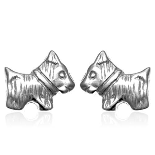 Image of Alexander Castle 925 Sterling Silver Scottie West Highland Terrier Dog Earrings 8mm x 7mm Stud Earrings with Jewellery Gift Box - Scottish Gifts for Women Girls Teens