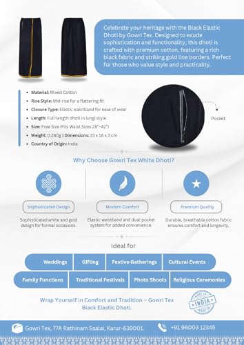 Image of Gowri Tex Black Elastic Dhoti Wth Dual Packet Pack of 1