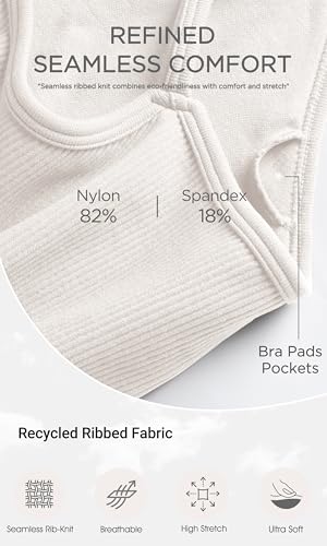 Image of ODODOS Seamless Sports Bra for Women Ribbed Camisoles Non Padding Yoga Bra Crop Tank Tops