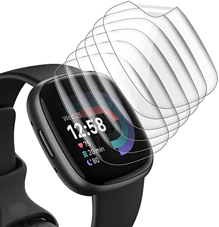 EZCO 6 Pack Compatible with Fitbit Versa 4/Sense 2/Sense/Versa 3 Screen Protector, Soft TPU Film Cover,Non Glass,Support Fingerprint Sensor, Maximum Coverage for Sense 2/Versa 4 Smartwatch