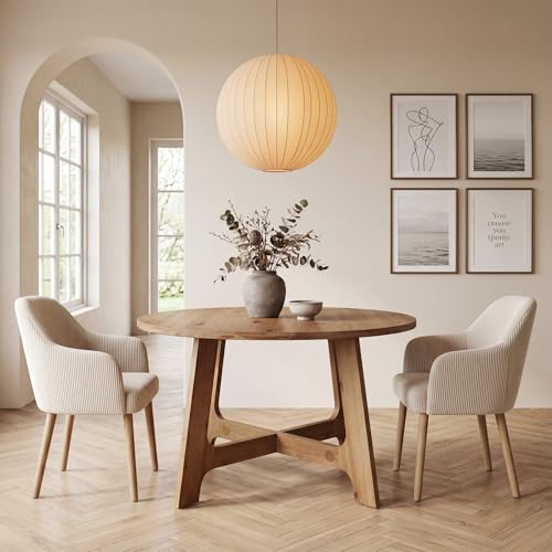Image of TRIBEWOOD 47" Solid Wood Round Dining Table, Farmhouse Pedestal Dinner Table for 4-5, Warm Brown Circle Kitchen Table for Dining Room, Living Room, Chairs Not Included