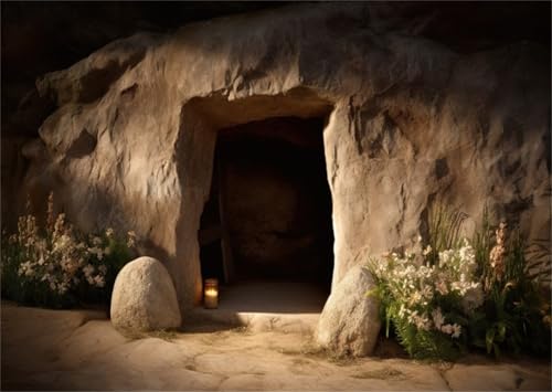 XMJJKUF Empty Tomb of Jesus Backdrop 18x7ft Vinyl Stone Cave Tomb Resurrection Photography Background Religious Christian Church Decorations Photo Props