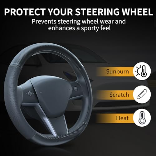 Uxcer Carbon Fiber Leather Steering Wheel Cover for Tesla Model 3/Y 2016-2025 2026 Juniper/Highland, Non-Slip Breathable Steering Wheel Protector for Tesla Model 3/Y Accessories 2026 by Uxcer - Image 6