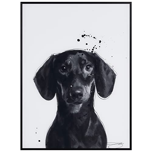 Empire Art Direct "Dachshund' Black And White Pet Dog Wall Art On Printed Glass Encased With A Black Anodized Frame, Ready To Hang, Living Room, Bedroom & Office, 24" X 18" X 1" #TOP15