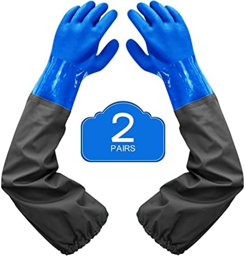 Haiou 2 Pairs Chemical Resistant Gloves, Long Rubber Gloves, Long Waterproof Gloves and Heavy Duty Waterproof Gloves for Chemical and Acid Work, 25 inches, Large