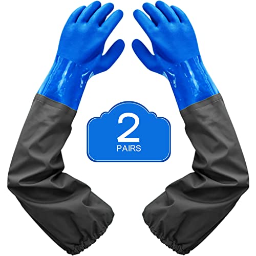Haiou 2 Pairs Chemical Resistant Gloves, Long Rubber Gloves, Long Waterproof Gloves and Heavy Duty Waterproof Gloves for Chemical and Acid Work, 25 inches, Large