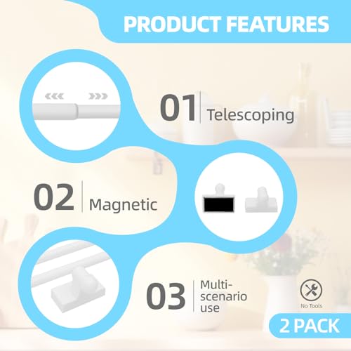 WL.Rocaille Magnetic Curtain Rods for Metal Doors, Windows, Refrigerator 9 to 16 Inch/2 Pack/Easy Installation French Door Curtains Bar, Multi-Useful (White, 2pack) by WL.Rocaille - Image 4