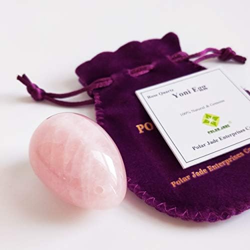 Yoni Egg of Rose Quartz, Drilled, Medium, with Certificate and Instructions, for Women to Strengthen Pelvic Floor Muscles and Counter Stress Adult Urinary Incontinence by Polar Jade