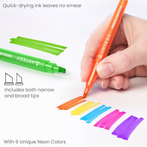 ARTEZA Highlighters, Bulk Set of 60 Neon Colors with Broad & Narrow Chisel Tips, Quick-Dry Smear-Resistant Ink for Office, Journaling, Planning & Notes by ARTEZA - Image 3