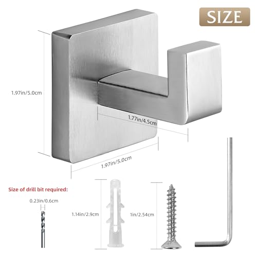 Fenas Heavy Duty Stainless Steel Towel Hooks, Wall Mounted Square Robe Hooks for Bathroom, Kitchen, Bedroom, Hotel Brushed Nickel 2 Pack by Fenas - Image 6