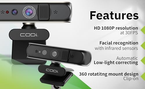 Webcam Windows Hello CODi Allocco 1080P autofocus caméra infrarouge USB micro antibruit PC - 5