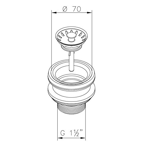 AQUADE 6256 Siebkorbeinsatz Ø 70 mm Siebkorbventil Siebkorb Korbventil Stößelventil Unverschließbar Siebkörbchen für Küchenspüle Spüle, Edelstahl