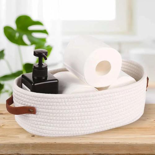 Miniatura 2 de Txuzong 2 Cestas De Almacenamiento Para Baño, Cestas De Cuerda De Algodón, 33 X 15 X 10 Cm, Cesta Trenzada Multifuncional, Cesta De Almacenamiento Trenzada Blanco Para Baño, Dormitorio, Sala De