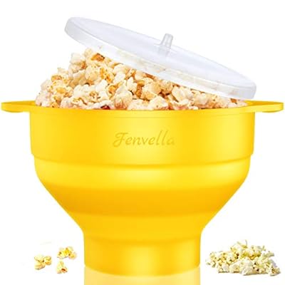 Microwave Silicone Popcorn Popper, Fenvella Collapsible Hot Air Microwavable Popcorn Maker BPA Free & Dishwasher Safe, Popcorn Bowl with Lid & Handle for Home Party