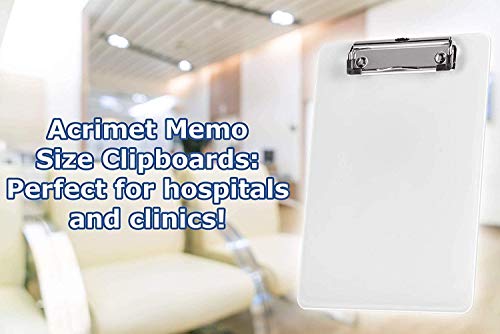 Acrimet Clipboard Memo Size A5 (9 1/4” X 6 5/16”) Low Profile Clip (Plastic) (White Color) (6 Pack) #TOP7