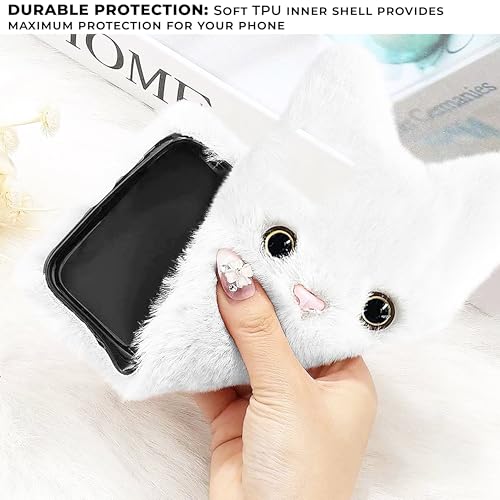 Image of Kraptick iPhone 16 Pro Case - Cute Animal Fur Design Phone Case - Thermoplastic Material Mobile Cover, Durable Protective Phone Cover, Stylish & Lightweight Apple Cover -(White)