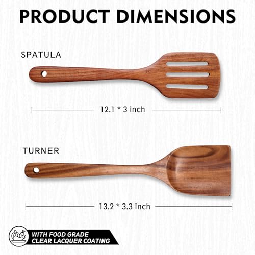 Wooden Non-Stick Kitchen Pan Toolset 7 Pieces Set,100% Natural Teak Kitchen Utensils Spatula, Wooden Cooking Utensils Spoons, Fried Spatula and Salad Fork - Image 4