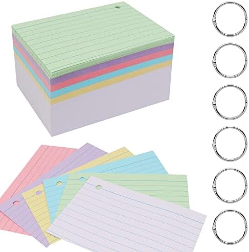 300PCS 3x5 Inch Index Cards, Multicolor Lined Flash Cards with Rings Ruled Index Cards Punched Note Cards for Study, Record Home Classroom Office