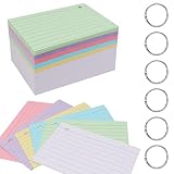 300PCS 3x5 Inch Index Cards, Multicolor Lined Flash Cards with Rings Ruled Index Cards Punched Note