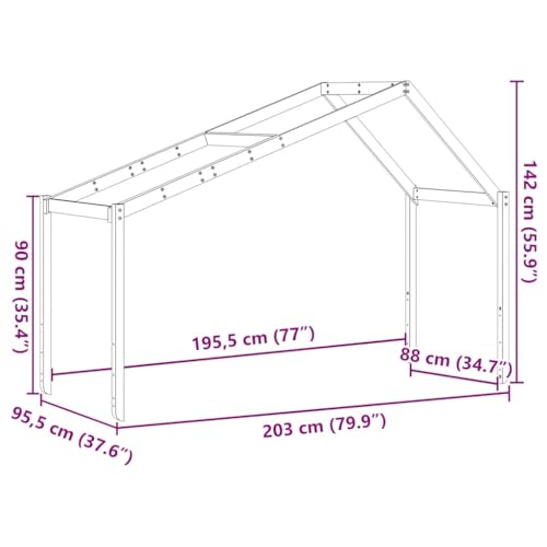 Vidaxl Tetto Letto Bambini Bianco 203X95,5X142 Cm Legno Massello Pino, Tetto Per Letto, Tettoia Per Letto Bambini, Baldacchino Per Letto Bambini - 3