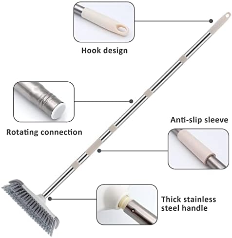 Homipooty Scrubber with a 157 cm long handle, stiff brush, removable long handle, cleaning brush, adjustable stainless steel handle, brush with stiff bristles for cleaning tiles