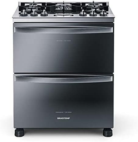 Fogão Brastemp 5 Bocas Duplo Forno Cor Inox Com Mesa De Vidro E T...