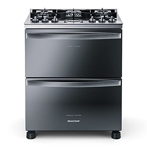 Fogão Brastemp 5 Bocas Duplo Forno Cor Inox Com Mesa De Vidro E Touch Timer Com Autodesligamento - B
