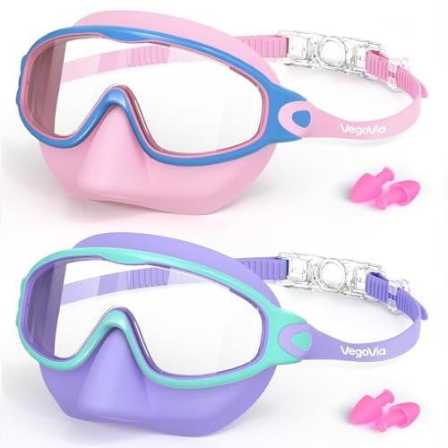 VegoVia 2 Pack Kids Swim Goggles with Nose Cover, Anti-Fog UV Protection Swimming Goggles for Kids Youth 3-12,Adjustable Strap,Wide View by VegoVia - Used condition - US$17.09