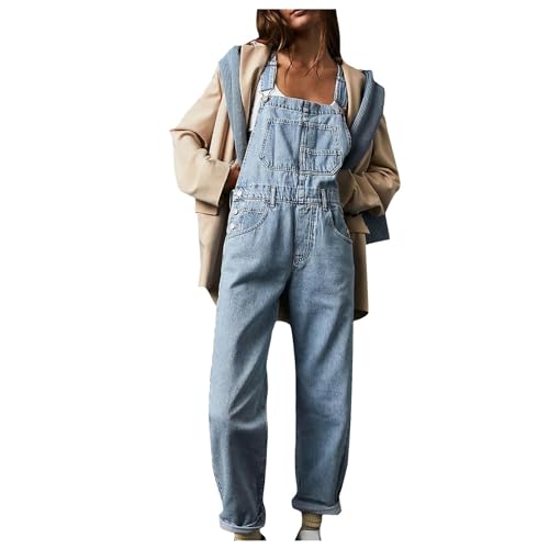 AEGJEGVD Salopette en Jean pour Femme - Coupe Ample - Coupe Droite - Jambes Larges - Stretch - Mode - Combinaisons et Combishorts Femmes Pas Cher - Vetement Soldes 2025 - Décontracté Baggy Jumpsuit