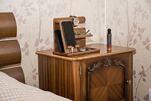 Pyproject Ash Wood Docking Station - Premium Nightstand Desk Organizer - Phone Charging Dock - Natural Wooden Stand Watch Key Holder Wallet - Men Gift For Gadgets #TOP2