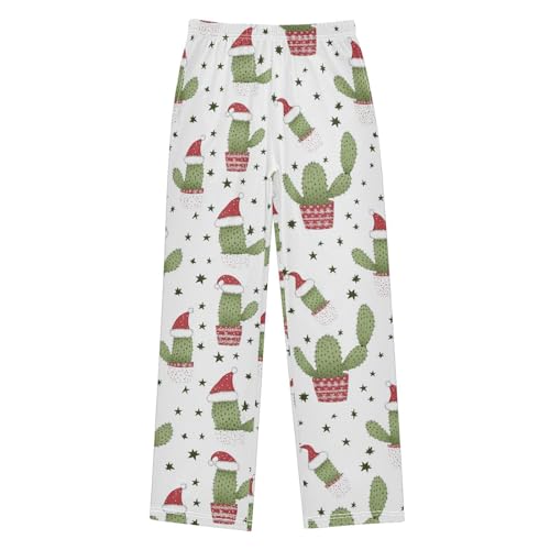 Christmas Cactus Boys Pants Boys Athletic Pants Long Pant for Boywith Pockets Wide-Leg Size 6-14Y