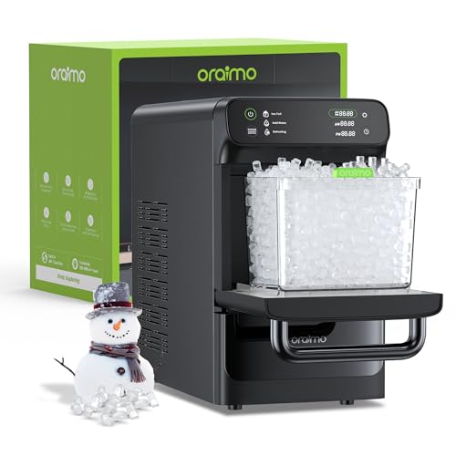 Oraimo Nugget Ice Maker, Ice Makers Countertop, 33 lbs/Day Chewable Ice, Time Preset on LED Display, Self-Cleaning & Auto Water Refill, Sonic Pebble Ice Machine for Party, Home and Kitchen, OIM-812A