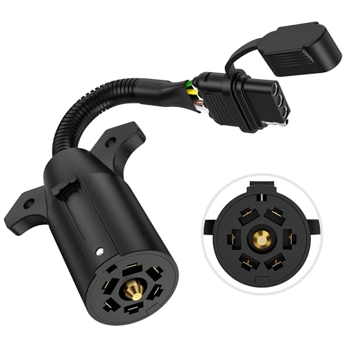 MICTUNING 7 Way Blade to 4 Way Flat Trailer Adapter, 7 Pin Round to 4 Pin Towing Wiring Connector Trailer Light Socket Converter Cable for Trailer RV