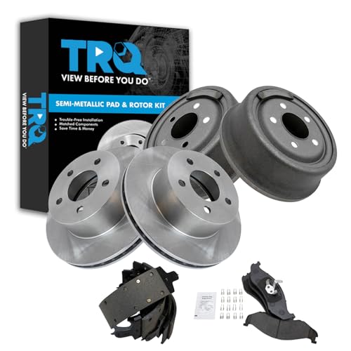 TRQ Front & Rear Brake Pad & Rotor Kit Semi-Metallic Compatible with 1990-1999 Jeep Cherokee 1990-1992 Comanche 1990 Wagoneer Wrangler
