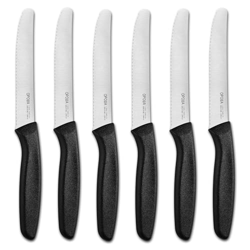 OPOLIA FrüHstüCksmesser 6 Stück,Hochwertiges Edelstahl Tafelmesser Gezackte Klinge,Brötchenmesser,Tomatenmesser,Restaurant&Haushalts Scharfe Messer Set,Rostfrei&SpüLmaschinenfest