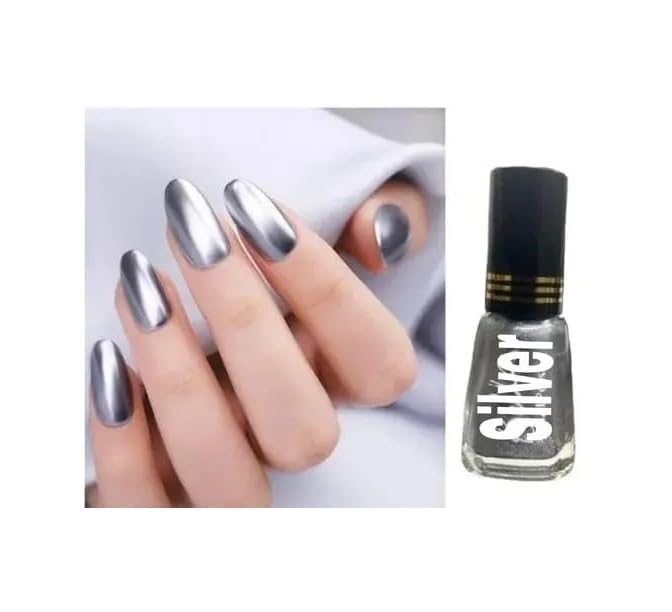 Truvic Super Stay Matte Finish Water Proof Nail Paint Beautiful Color Nail Polish For Women (Silver (Pack of 1)), 15 ml