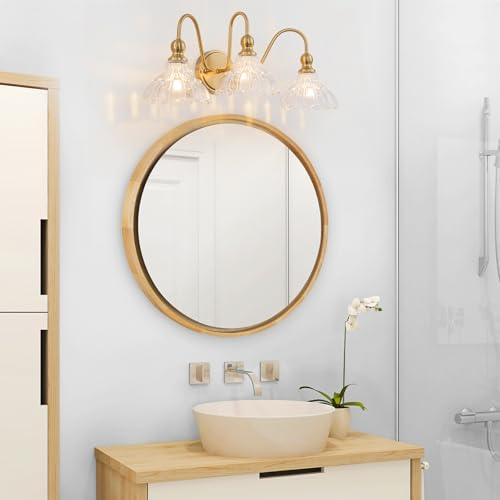BrkNit Vintage Bathroom Light Fixtures Over Mirror, 3-Light Wall Sconces with Flower Glass Shade, Farmhouse Vanity Lights for Bedroom Kitchen Living Room Hallway Light by BrkNit - Image 9