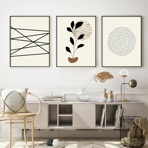 Affiches peintures sur toile bohème beige lot de 3 cadres 50x70 cm pour décoration de salon