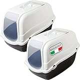 Katzentoilette mit Deckel, 2 Stück, extra hohe Wanne, 41 x 57 x 39 cm, mit Schwingklappe und Geruchsfilter, Fb. anthrazit/Creme Made in Italien