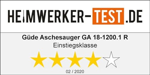 Güde GA 18-1200.1R Aschesauger – 230 Volt, 1200 Watt, 18 Kilopascal Unterdruck, 18 Liter Behälter, mit HEPA-Filter, Selbstreinigungsfunktion, Metall-Saugschlauch und Alu-Saugrohr, für Kamin, Ofen