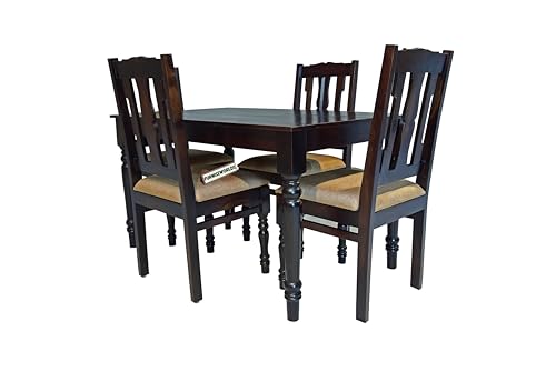 Image of Solid Wood Dining Table 4 Seater Sheesham Wood Dining Chairs Set of 4, Wooden Dining Set 4 Seater for Hotel Kitchen Restaurant 4 Seater Dining Table Set (4 Seater) 51X33X29 Inch