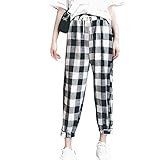 Volle Qualität nobrand Koreanische Art Frauen Mittlere Taille Gerade Plaid Print Knöchellange Hose Polyester