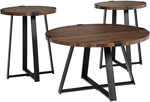 Walker Edison Anastasia Modern 3 Piece Metal Wrap X Base Coffee and Side Table Set, 3 Pack, Dark Walnut Dark Walnut 3-Piece Table Set
