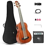 Ktaxon Electric Acoustic Bass Ukulele, 30 inch Mahogany Ukelele with EQ, Professional with 5W Amp E-A-D-G Ideal for Performances and Practice, Includes Gig Bag, Capo, Strap, Picks