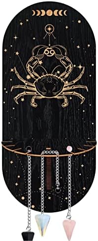 CRASPIRE Butterfly Crystal Shelf Black Crystal Display Shelf Magical Moon Phase Shelf Witch Stuff Wooden Hanging Rustic Crystal Holder Stand with 3 Pieces Crystals Stones for Room Decor