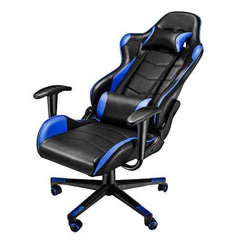 Panana Gaming Chair, Racing Style Office High Back Ergonomic Conference Work Chair Reclining Computer PC Swivel Desk Chair with Headrest&Lumbar Cushion 170 Degree Reclining Angle (Blue)