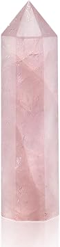 Natural Healing Crystal Wand - 2.4-2.8" Polished Gemstone Point Obelisk - Rose Quartz & Hexagonal Towers for Reiki Energy, Chakra Balancing, Meditation & Home Office Decor - Spiritual Gifts for Women