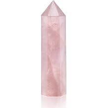 Natural Healing Crystal Wand - 2.4-2.8" Polished Gemstone Point Obelisk - Rose Quartz & Hexagonal Towers for Reiki Energy, Chakra Balancing, Meditation & Home Office Decor - Spiritual Gifts for Women