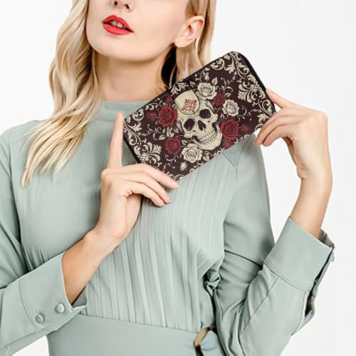 Image of COEQINE Ladies Wallets Pink Leopard Heart Black Printed Leather Phone Long Clutch Purses Check Coin Change Holder