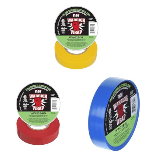 Image of NSI WarriorWrap General Vinyl Electrical Tape 3 /4 in. x 60 ft. 7 mil - Red, Blue, Yellow
